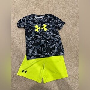 Under Armour Camo T-Shirt and Neon Shorts Set, size 5